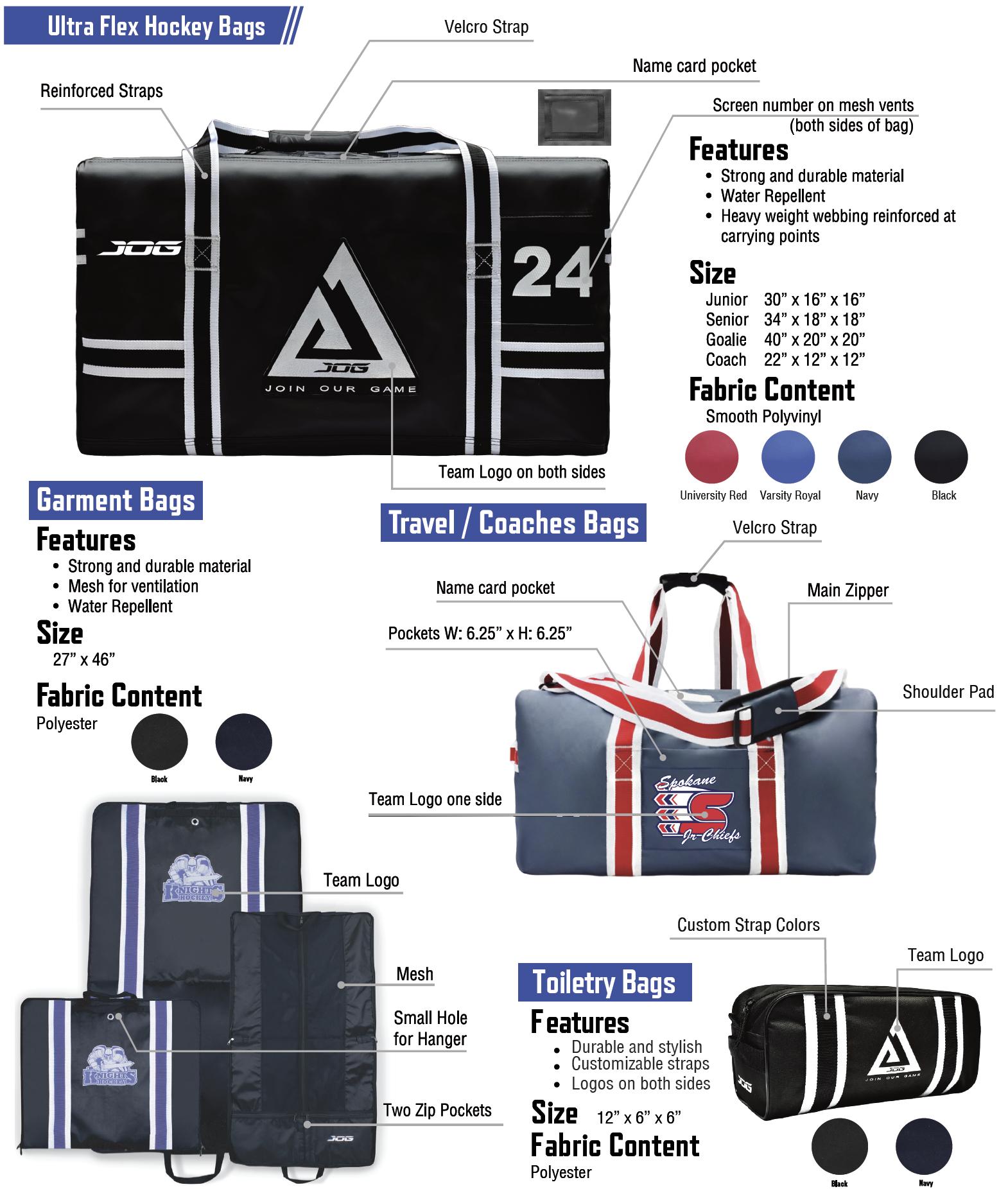 JOG Custom Hockey Bag Options