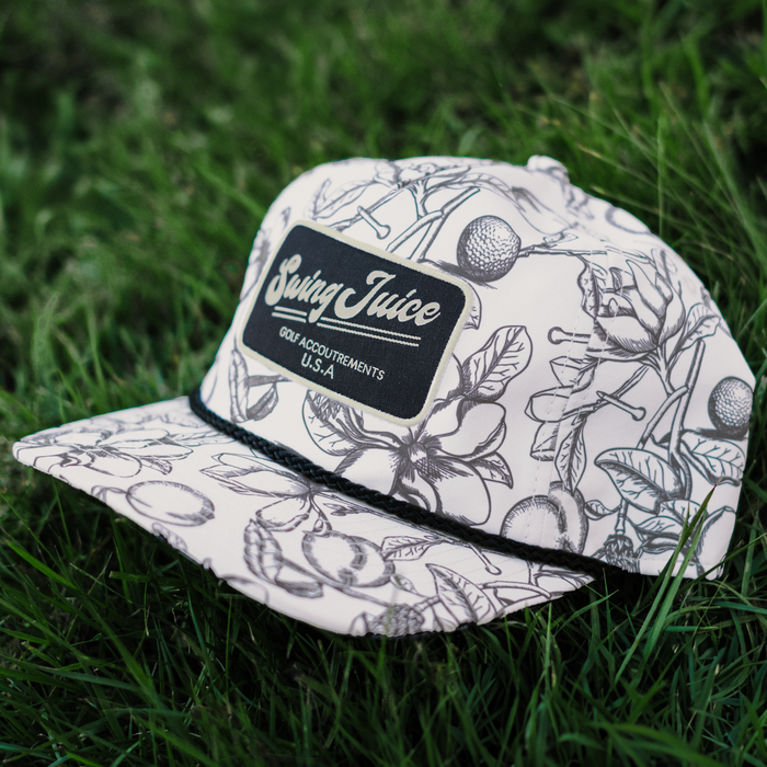 Golf Magnolia Toile Unisex Rope Hat Ivory O/S by SwingJuice LLC