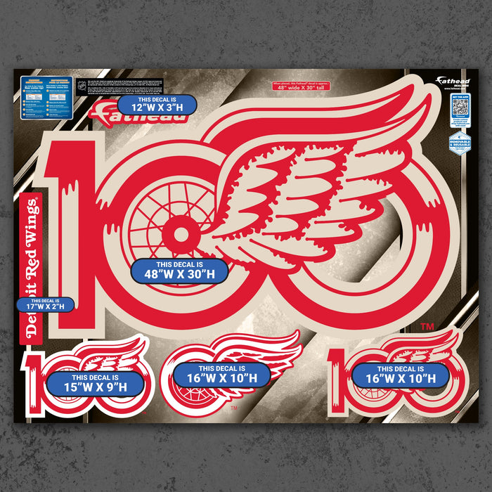 Detroit Red Wings - RealBig Centennial Logo Collection - Official NHL - Reusable Vinyl Wall Decals