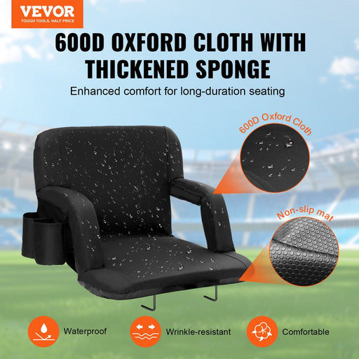 VEVOR Stadium Seat with Back Support, Wide Bleacher Seat Backs, Folding Padded Cushion Stadium Chair, Portable Reclining Chairs with Hook Pocket Cupholder, Ideal for Sport Event Beach Concert (2 Set)