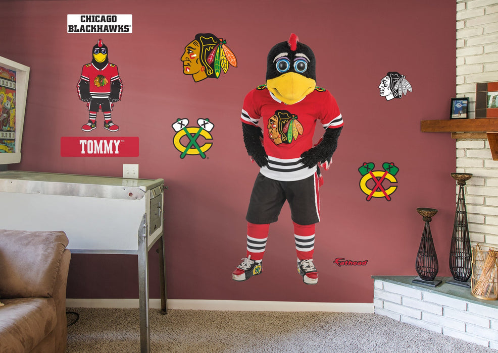 Tommy Hawk Mascot - RealBig Collection - Official NHL - Chicago Blackhawks - Reusable Vinyl Wall Decals