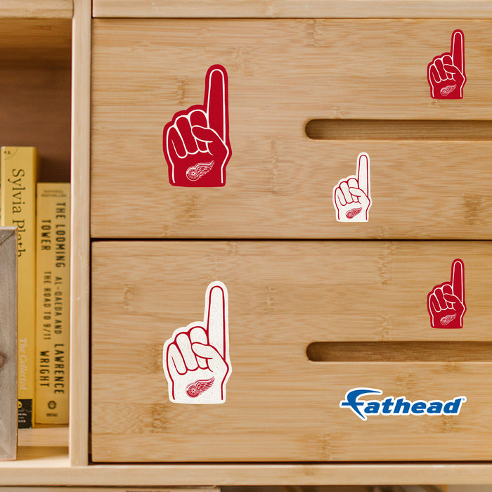 Detroit Red Wings - 5 Foam Finger Minis (Mixed Sizes) - Official NHL - Reusable Vinyl Decals