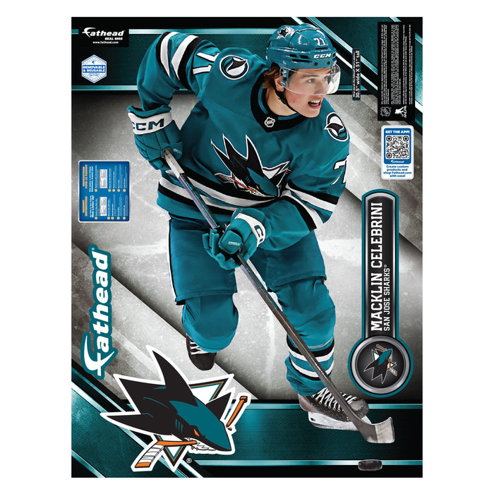 Macklin Celebrini - Realbig Collection - Official NHL - San Jose Sharks - Reusable Vinyl Wall Decals