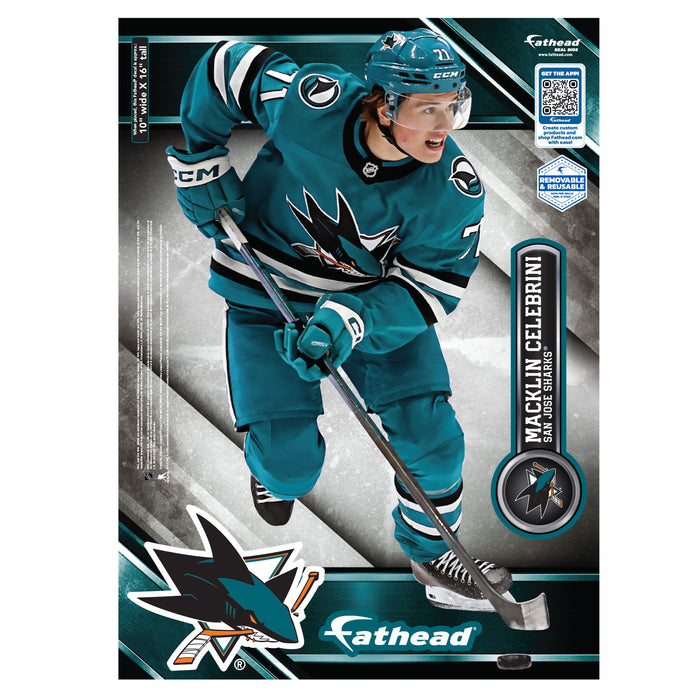 Macklin Celebrini - Realbig Collection - Official NHL - San Jose Sharks - Reusable Vinyl Wall Decals