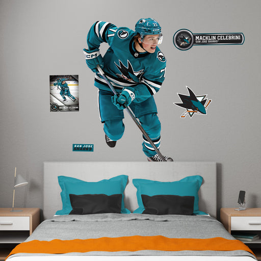 Macklin Celebrini - Realbig Collection - Official NHL - San Jose Sharks - Reusable Vinyl Wall Decals
