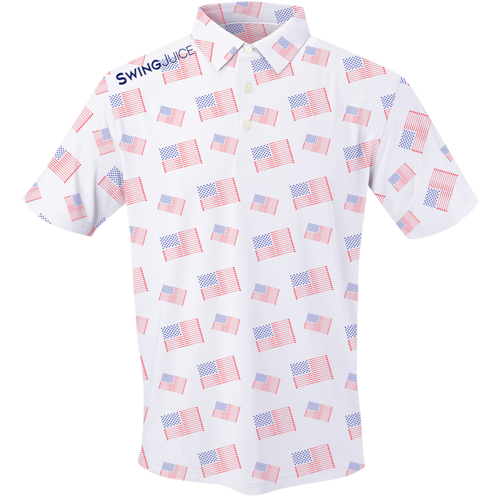 SwingJuice Men's Golf Flag Polo White & Flag Unisex Active Rope Hat Navy-Multi